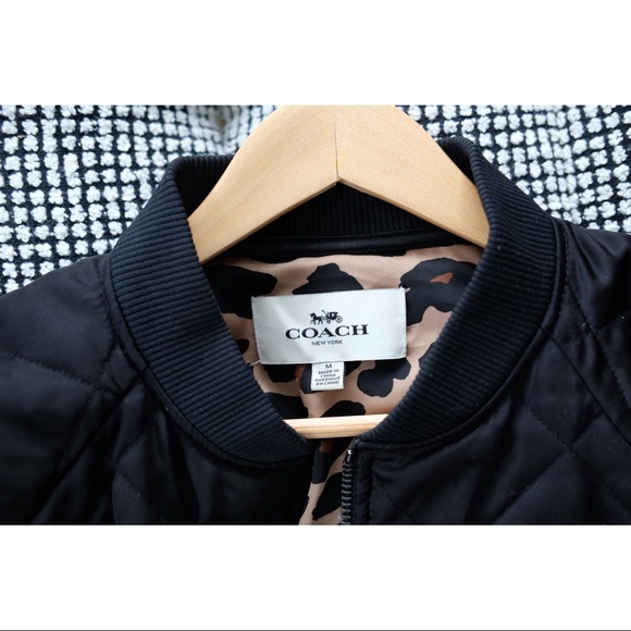 Coach Black and Leopard Print Bomber Jacket - Picture 2 of 8